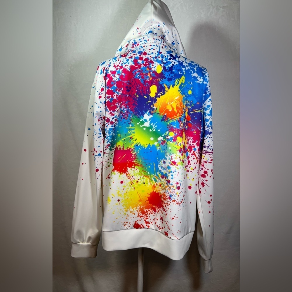 Colorful Paint Splatter Hoodie Size XL Front Zipper - Picture 4 of 7